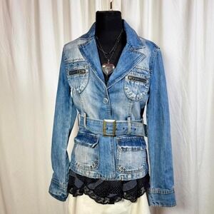 Y2K Trend Jeans Belted Denim Jacket – Women's S/M